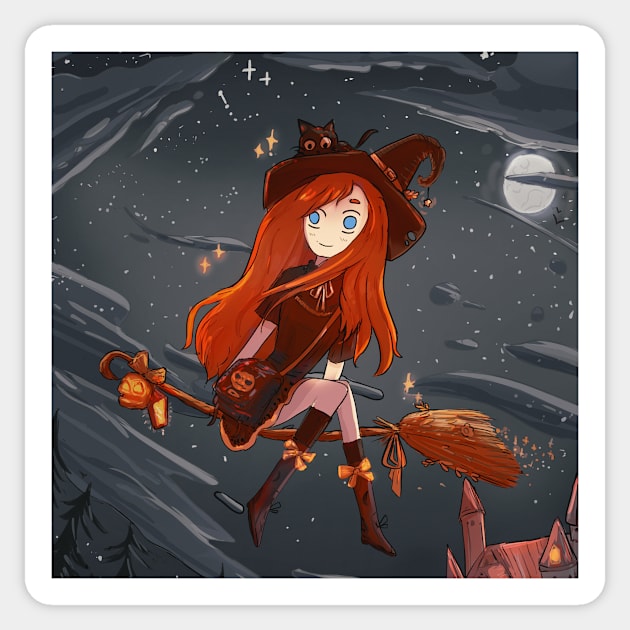 witch flying in Halloween night Sticker by Angeldrawzs